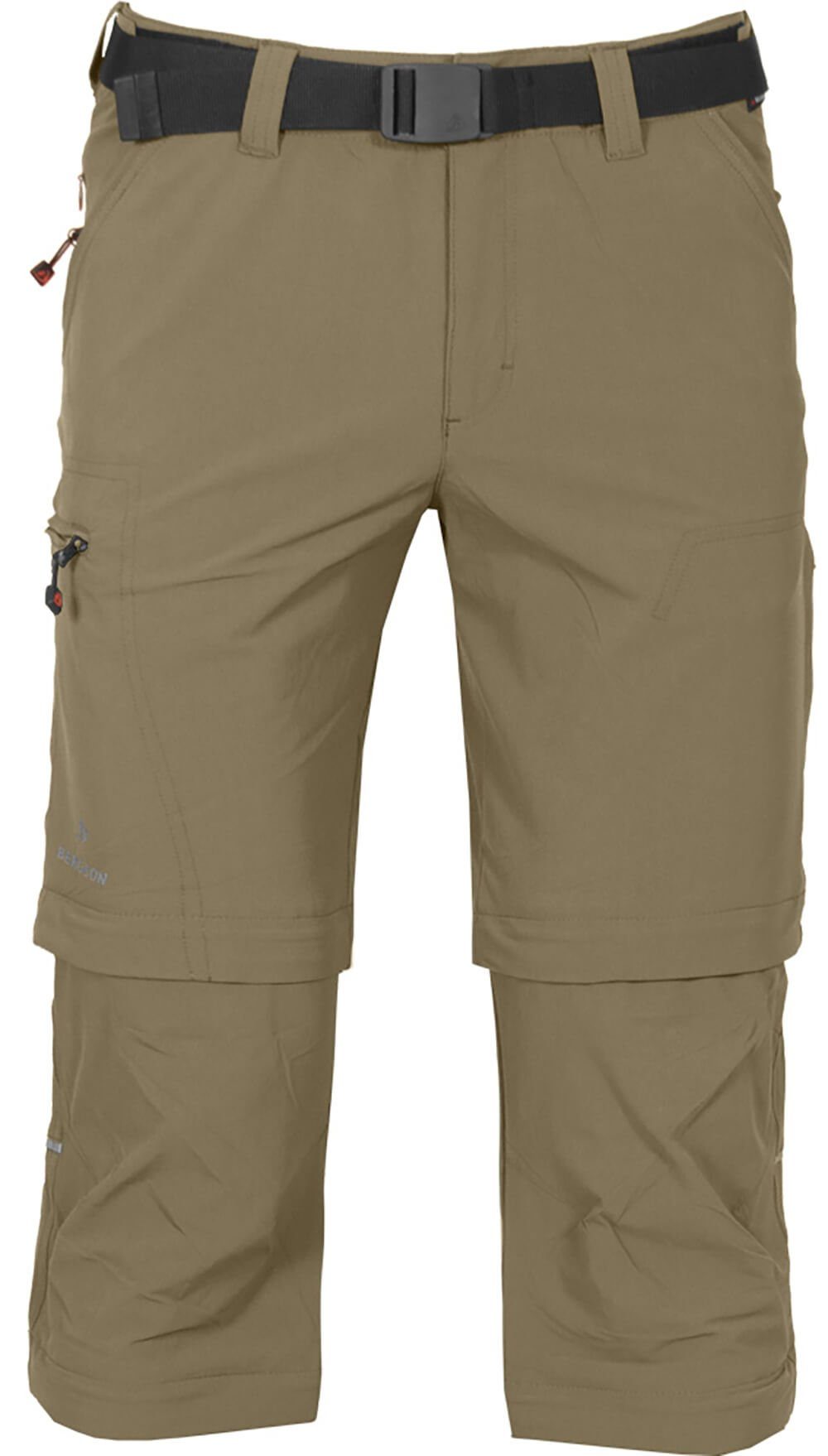 Bergson Zip-off-Hose pflegeleicht, QUEENSLAND Doppel Zipp-Off vielseitig, T-ZIPP Wanderhose, beige mit Normalgrößen, Herren