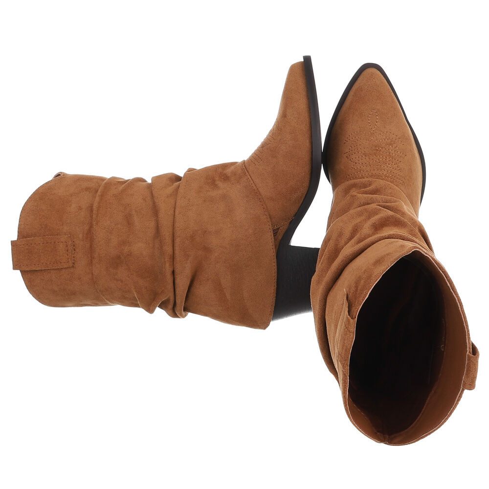Ital-Design Elegante Damen-Stiefel mit Blockabsatz und einzigartigem Design Westernstiefelette (90827539) Blockabsatz Stiefeletten in Camel