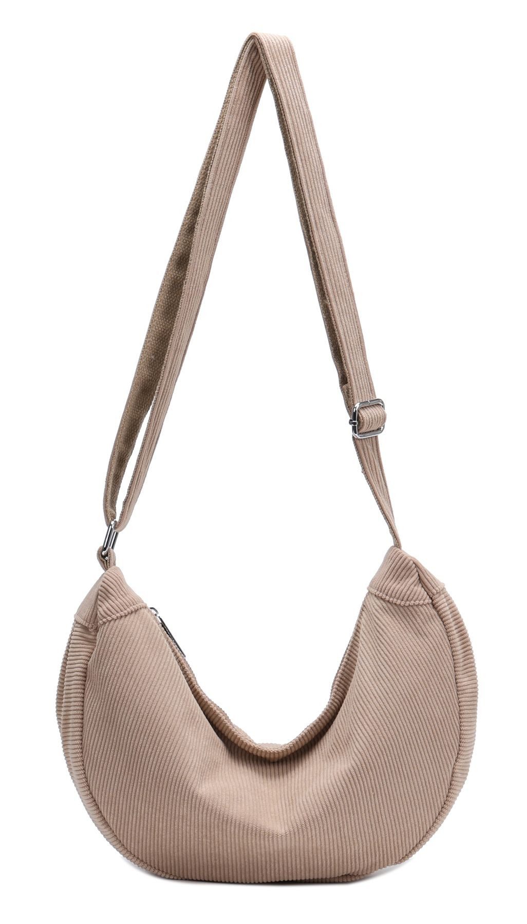 Schultertasche Damen Halbmond Tasche aus Cord Body Bag Umhängetasche CrossOver Urlaub