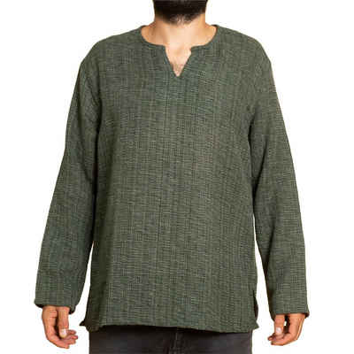 PANASIAM Kurzarmhemd Farmerhemd grob gewebtes Herrenhemd aus hochwertiger Baumwolle Langarmhemd lockere Passform legeres Fischerhemd