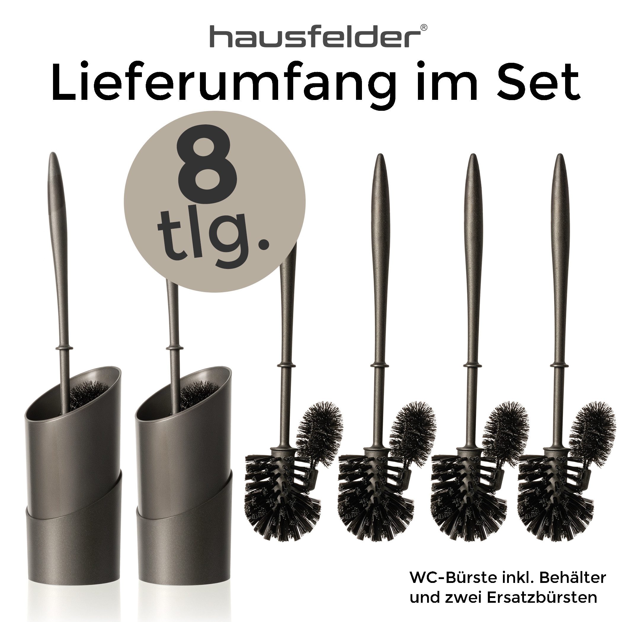 Hausfelder WC-Garnitur 2er Set Toilettenbürste, Basic Set 2 Bürstenhalter mit 6 WC Bürsten, Klobürsten, (WC-Set inkl Ersatzbürsten, 8-tlg., WC-Bürsten Garnitur  – Bild 2 von 5