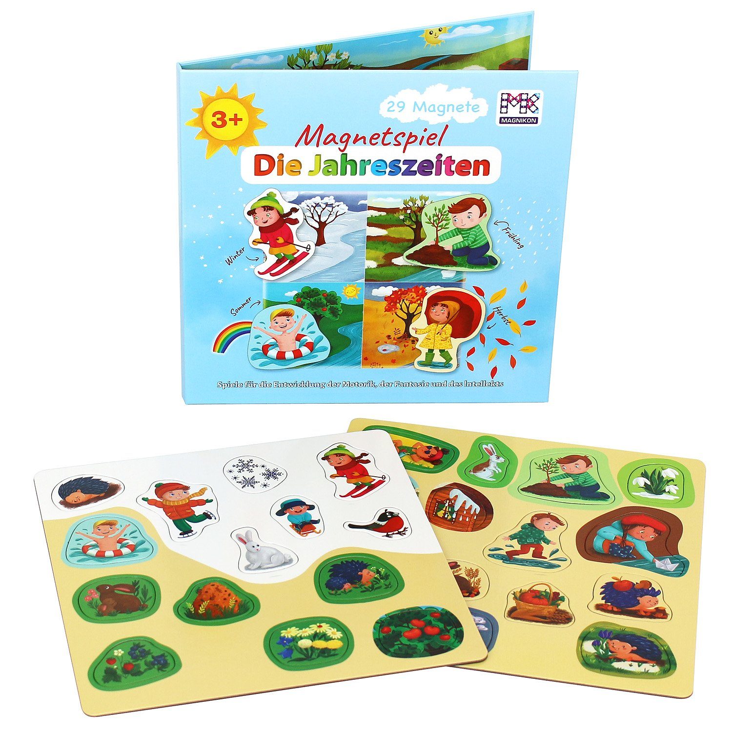 MAGNIKON Spiel Magnetspiel Jahreszeiten Autofahrt Beschäftigung für Kinder ab 3 Jahre, Magnetbuch, erste Puzzles