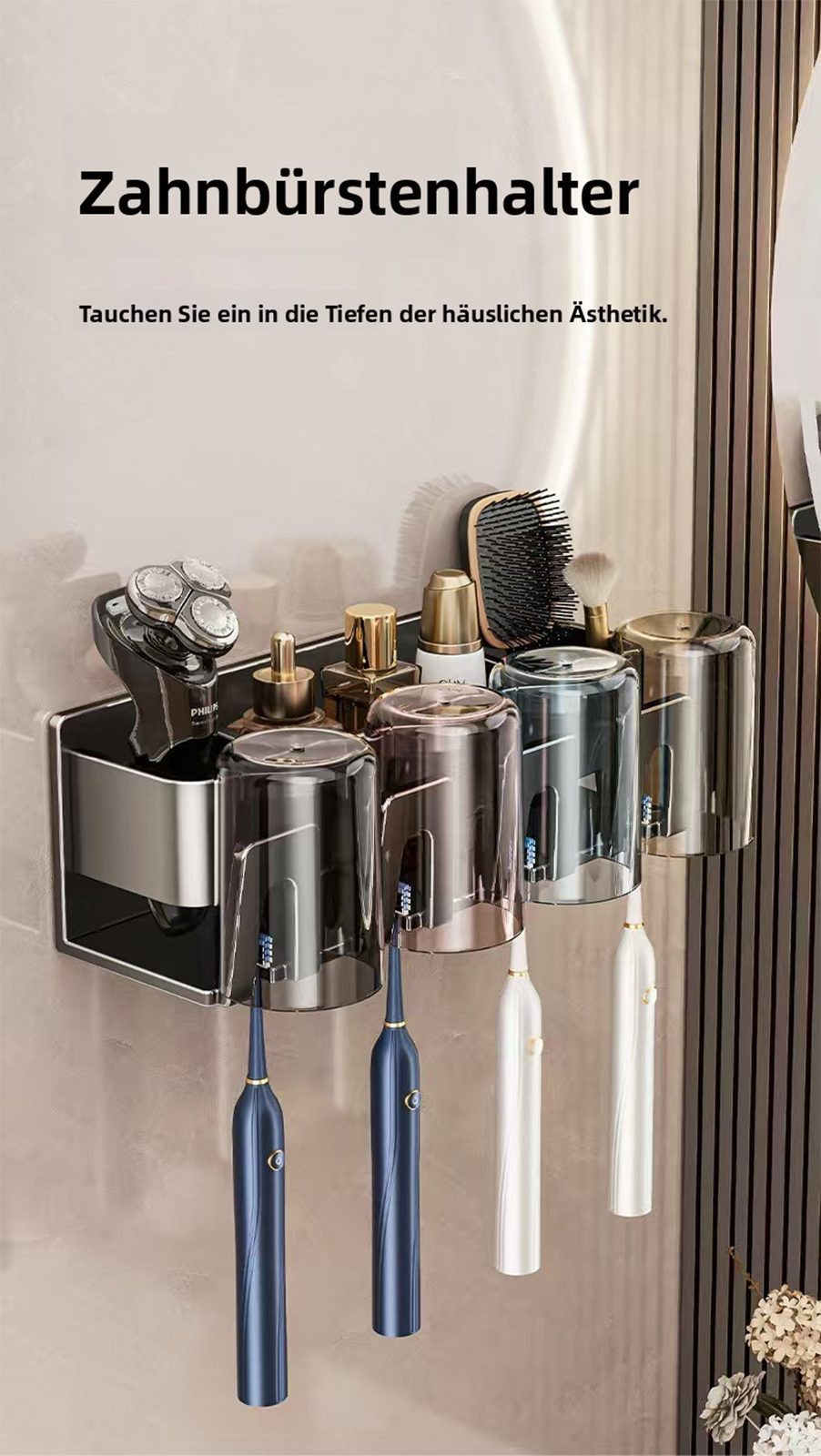 Jumpeak Zahnbürstenhalter zahnbürstenhalter wand ohne bohren, Metallkonstruktion,Partitionsstruktur,Duschablage – Bild 2 von 5