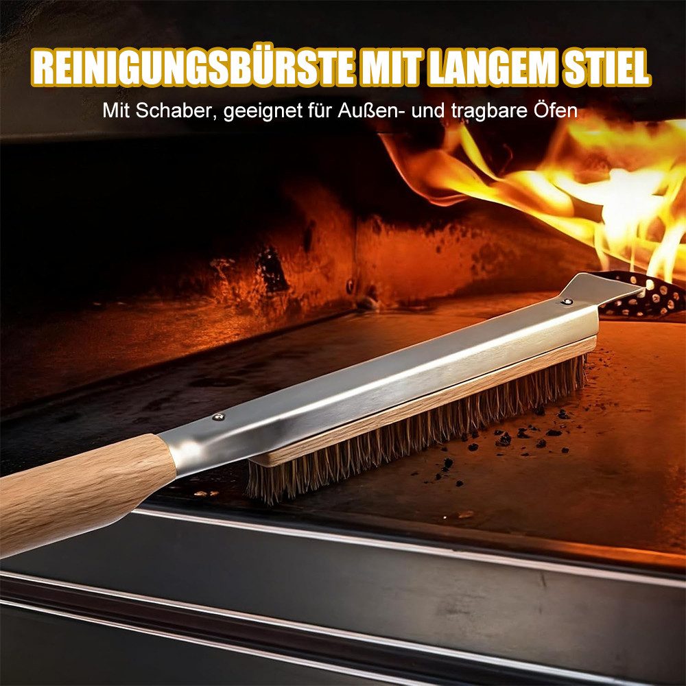 AFKSMILE Grillbürste Pizzaofen Bürste mit Edelstahl-Schaber, Grillbürste mit Messingborsten, Holzgriff mit Aufhängeöse, Reinigungsbürste für Outdoor Pizzaöfen – Bild 5 von 5