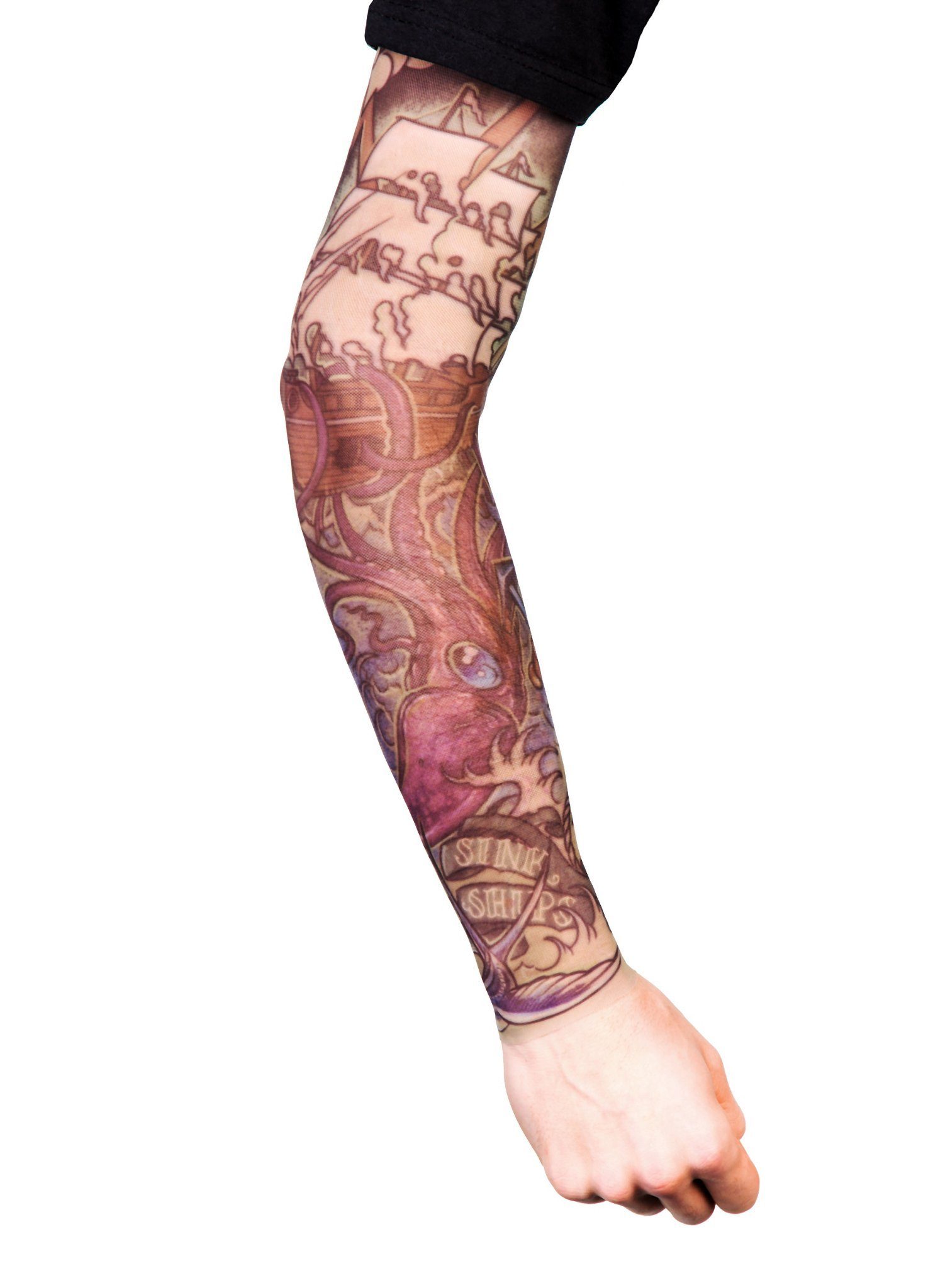 Maskworld Kostüm Octopus Tattoo Ärmel - Fasching Halloween Karneval, Tinsley Tattoo Sleeve - täuschend echte Tätowierung zum Überziehen