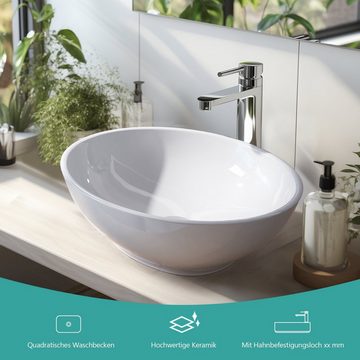EMKE Aufsatzwaschbecken Oval Waschbecken Hängewaschbecken für Badezimmer Gäste WC, mit pflegeleichter Oberfläche