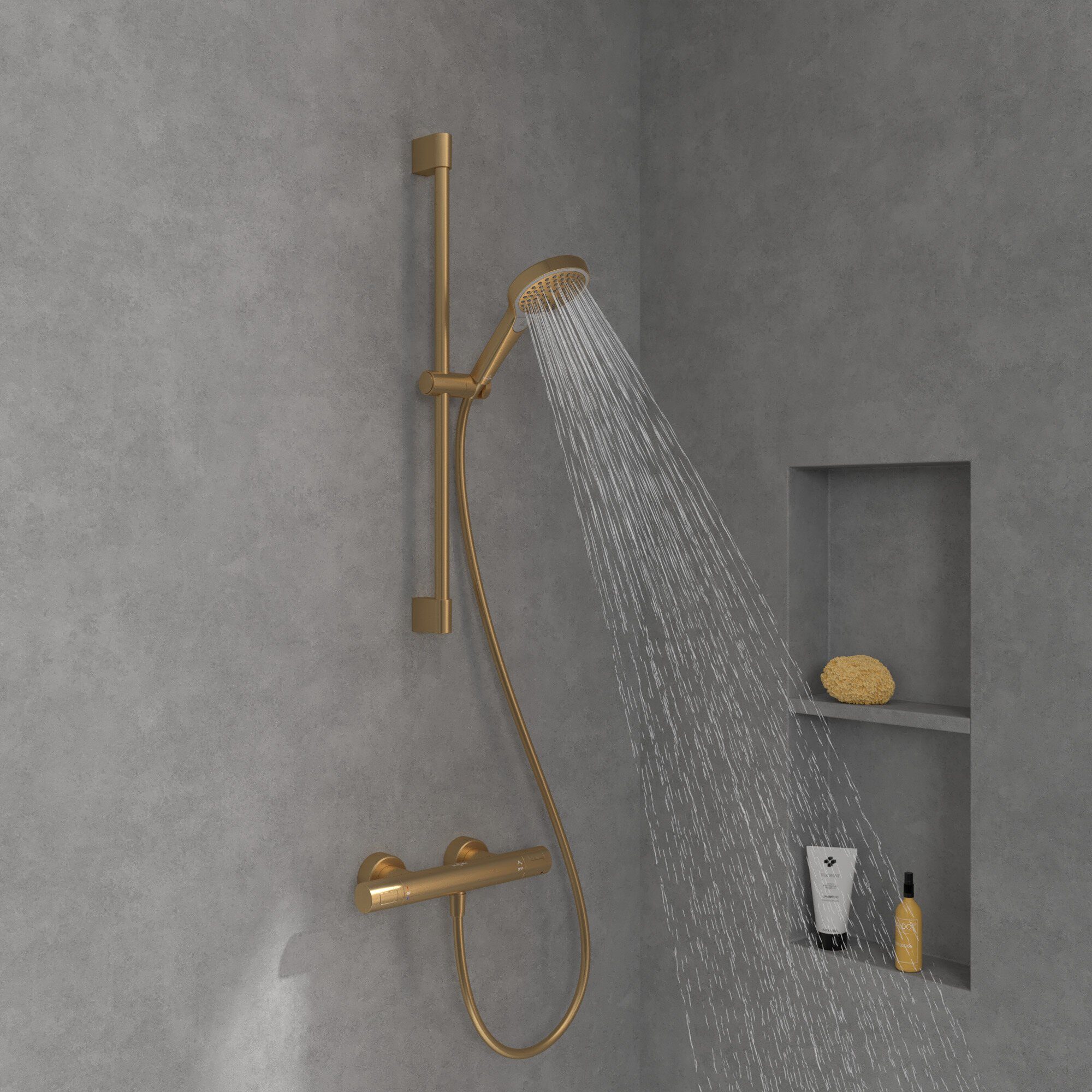 Höhe 3 Brushed Showers, - Strahlart(en), Verve Duschgarnitur Boch & Villeroy 69 cm, Strahlarten mit drei Duschsystem Gold