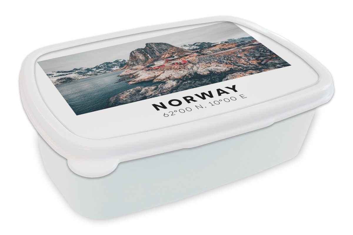 MuchoWow Lunchbox Norwegen - Gletscher - See, Kunststoff, (2-tlg), Brotbox für Kinder und Erwachsene, Brotdose, für Jungs und Mädchen weiß