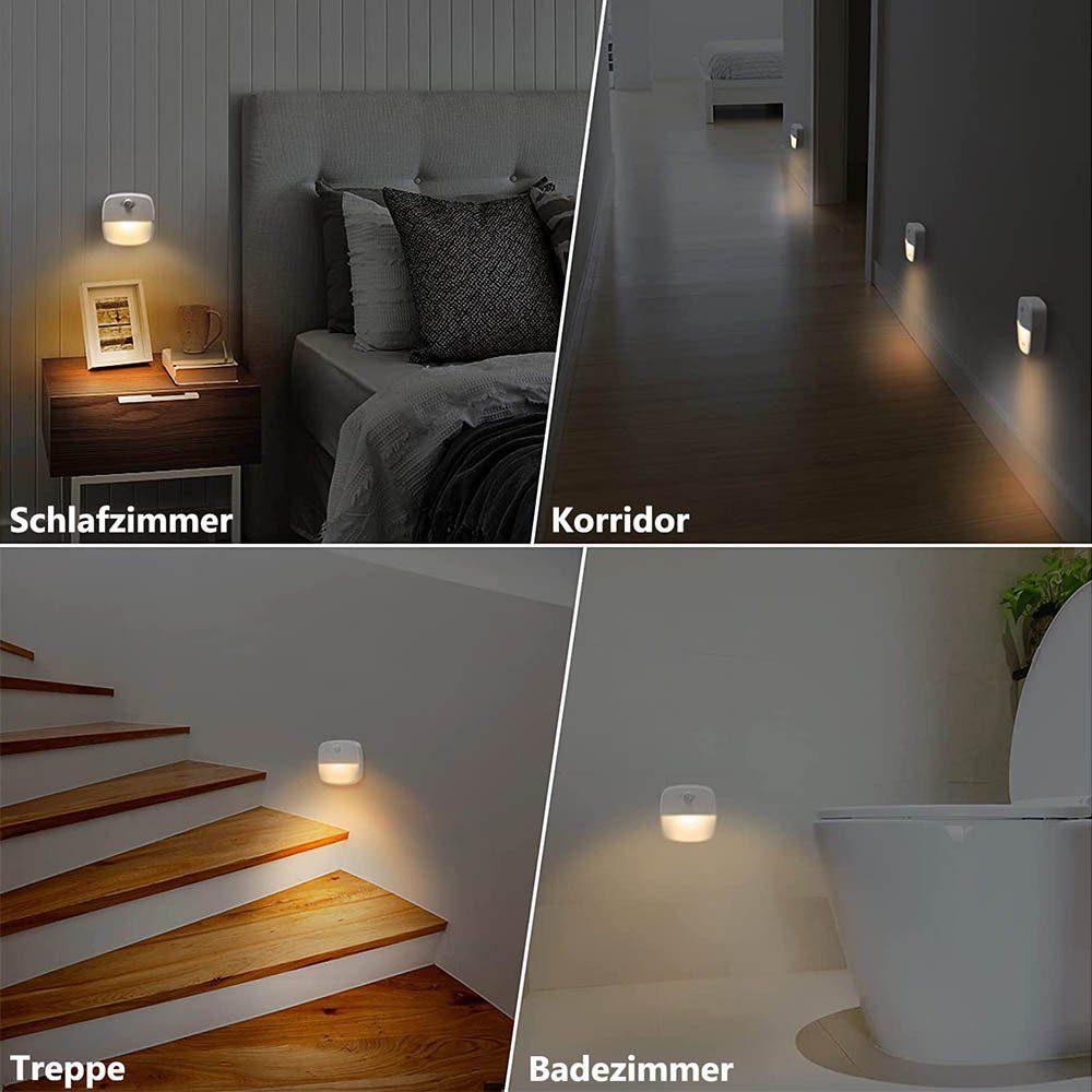 Rosnek LED Nachtlicht Aufkleber, Bewegungsmelder, für Treppen Flur Schlafzimmer Schrank, Weiß, Warmweiß, batterie