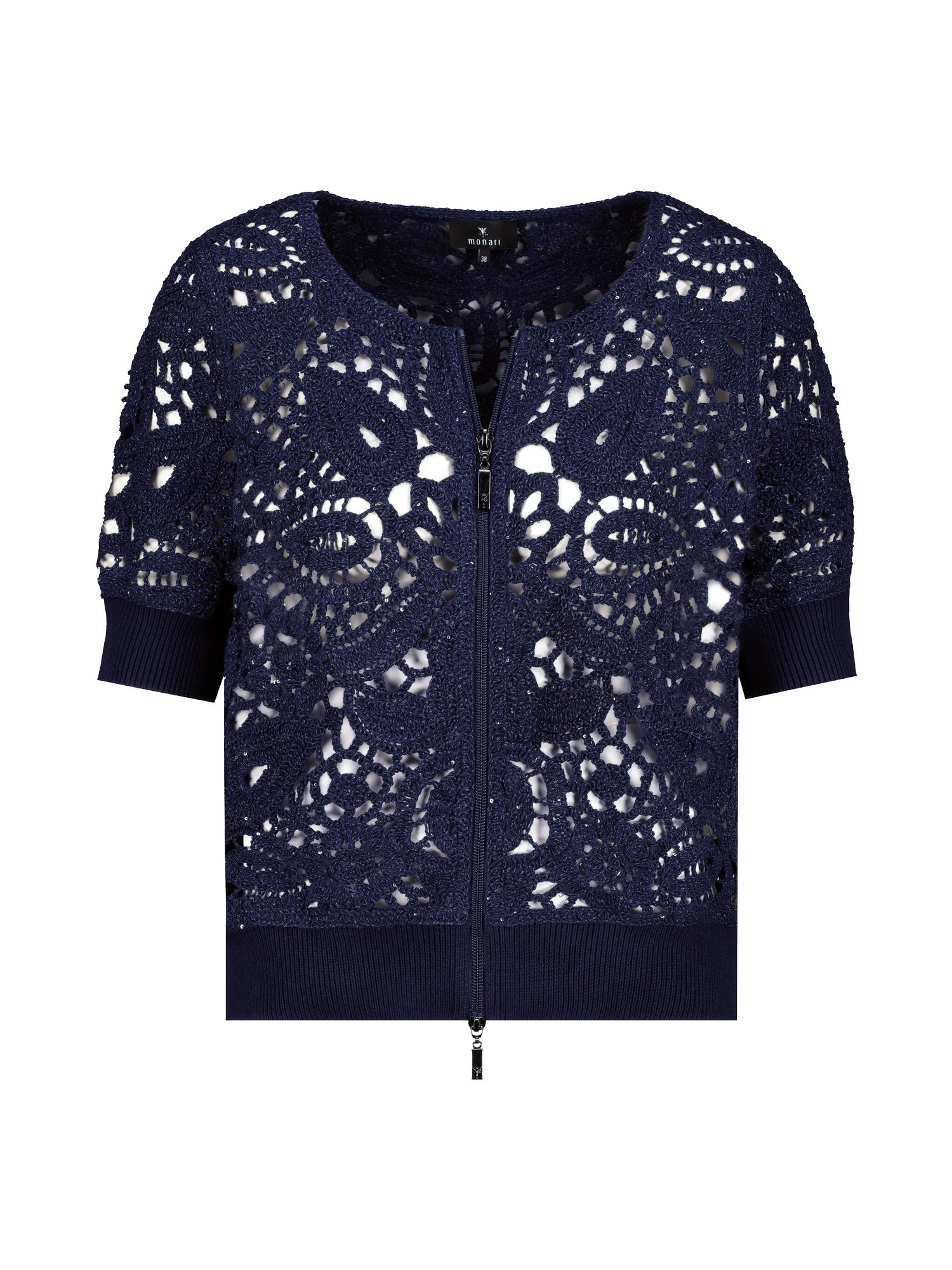 Monari Strickjacke blau,Casual,Baumwolle,Strukturiert,Rundhals,Kurz,Gerade