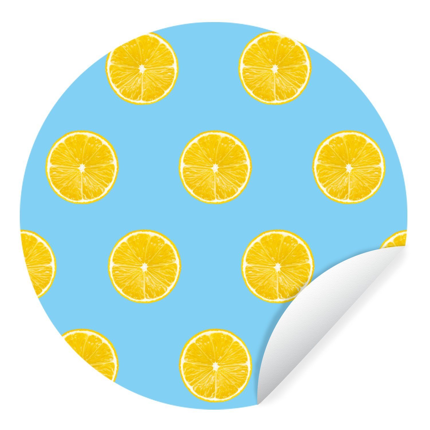 MuchoWow Wandsticker Zitrone - Muster - Obst (1 St), Tapetenkreis für Kinderzimmer, Tapetenaufkleber, Rund, Wohnzimmer