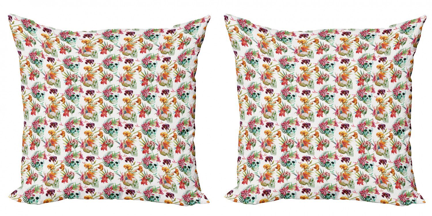 Abakuhaus Doppelseitiger Stück), Lilien-Blüten-Schädel Accent Modern Blumen Kissenbezüge Digitaldruck, (2