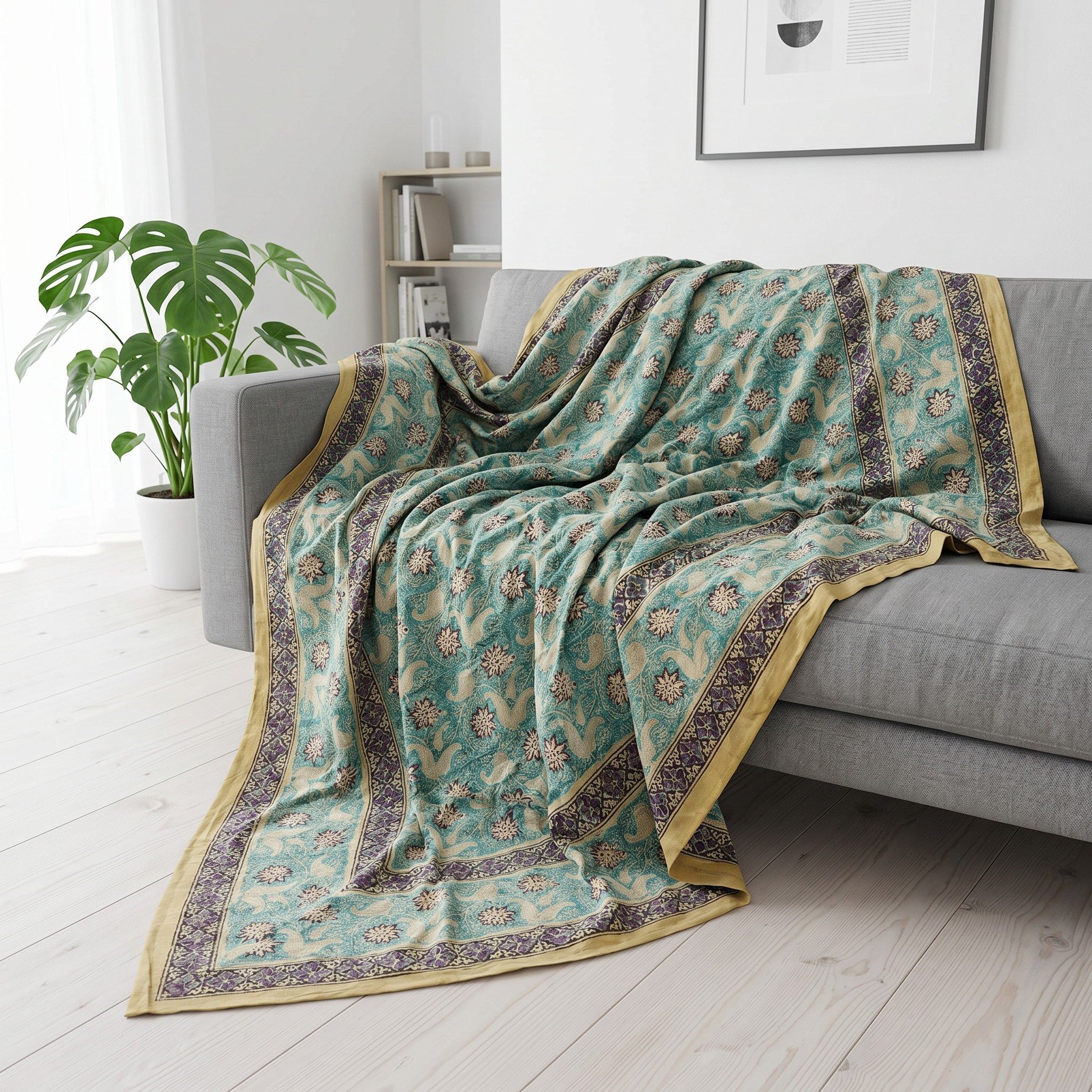 Guru-Shop Tagesdecke Blockdruck Tagesdecke, Bett & Sofaüberwurf,..