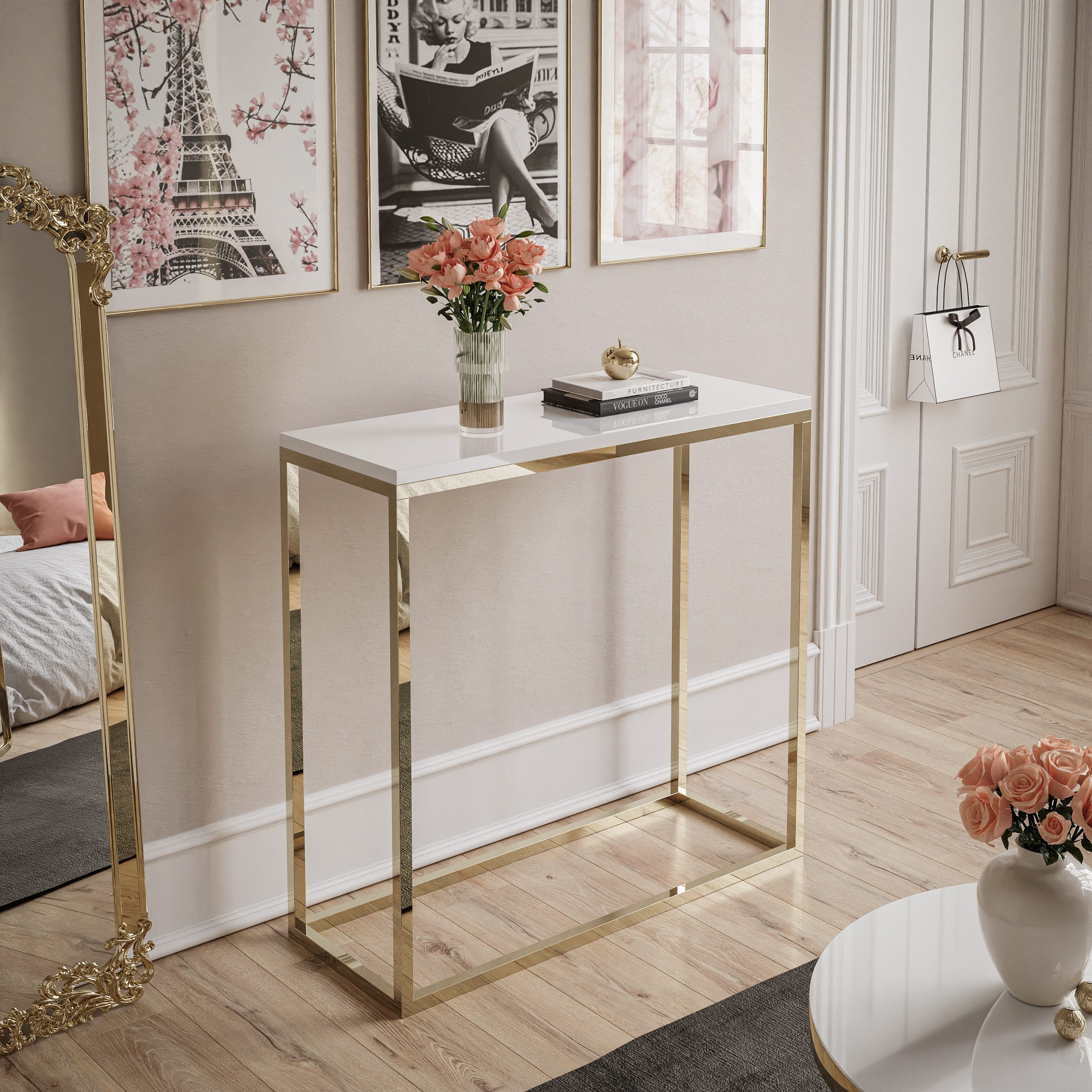 Lookway Konsolentisch MODERN HOCHGLANZ Konsolentisch mit goldfarbenem Chrom günstig online kaufen