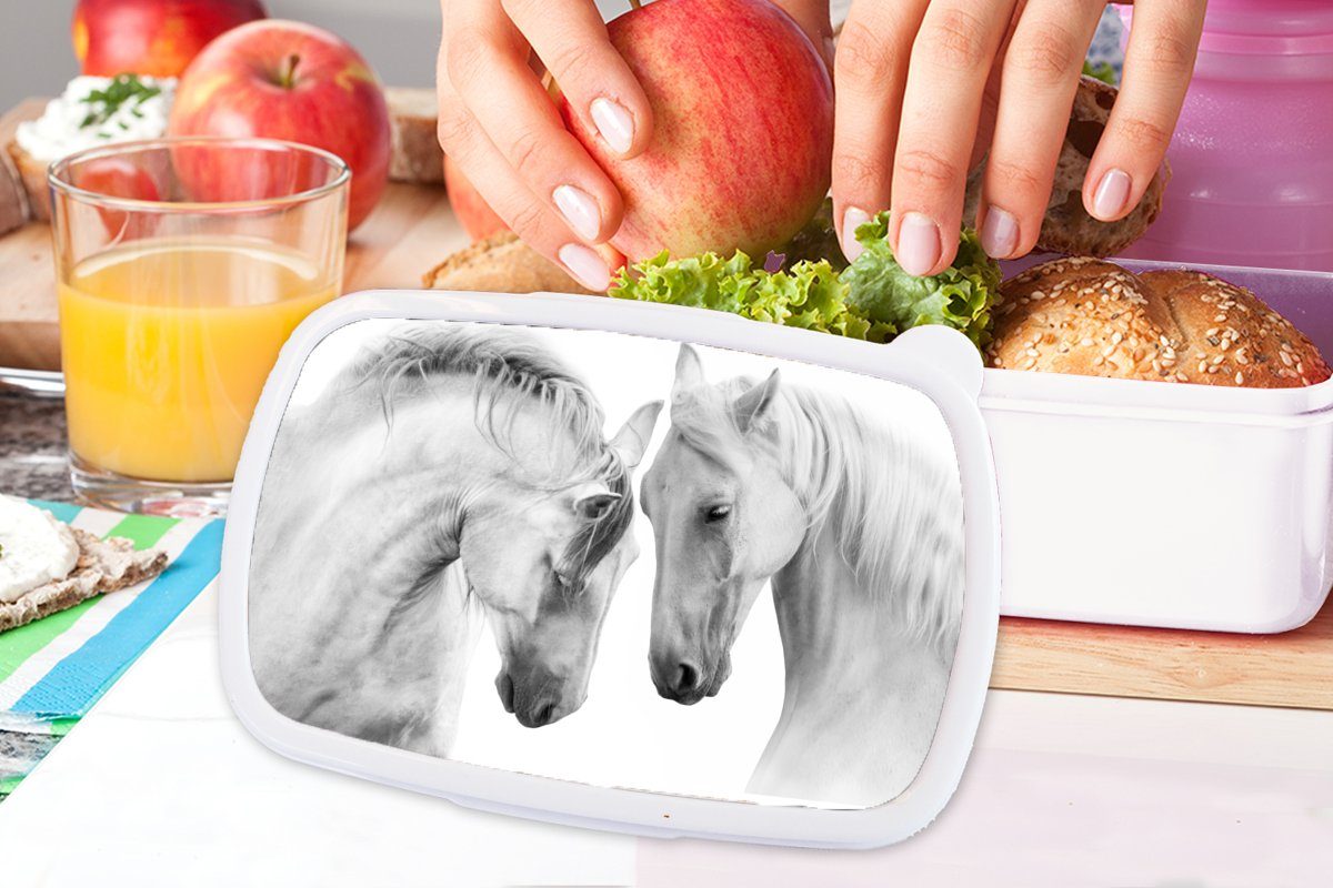 Brotbox Mädchen Lunchbox Weiß, für Kinder Pferd Jungs Porträt Kunststoff, - und Tiere Brotdose, (2-tlg), für MuchoWow und - Erwachsene, -