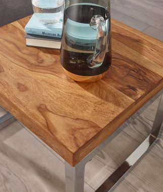 möbelando Beistelltisch Beistelltisch GUNA Massiv-Holz Sheesham Wohnzimmer-Tisch Metallgestell, natur