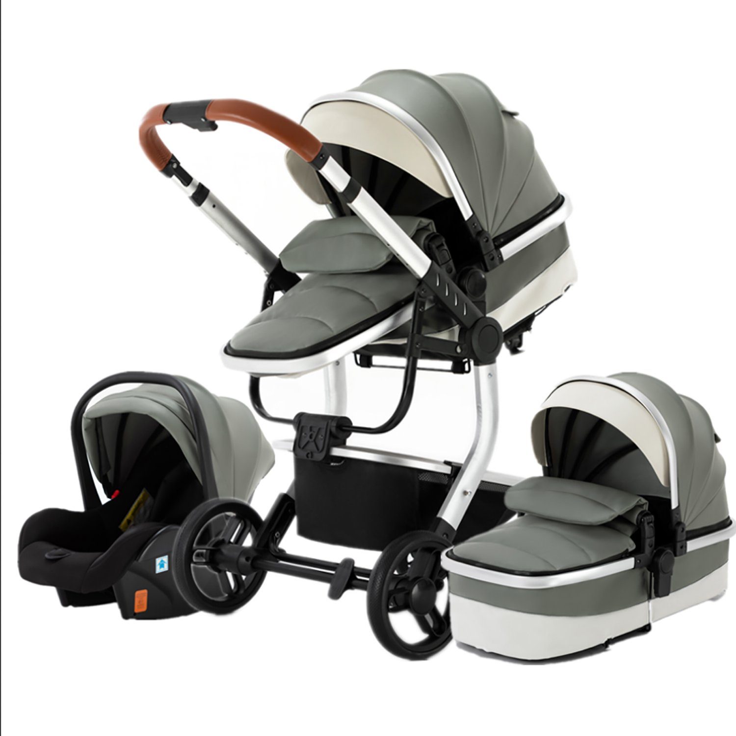 Kombi-Kinderwagen Babyschale Baby Buggy Babywanne 5-Punkt-Sicherheitsgurt Moskitonetz