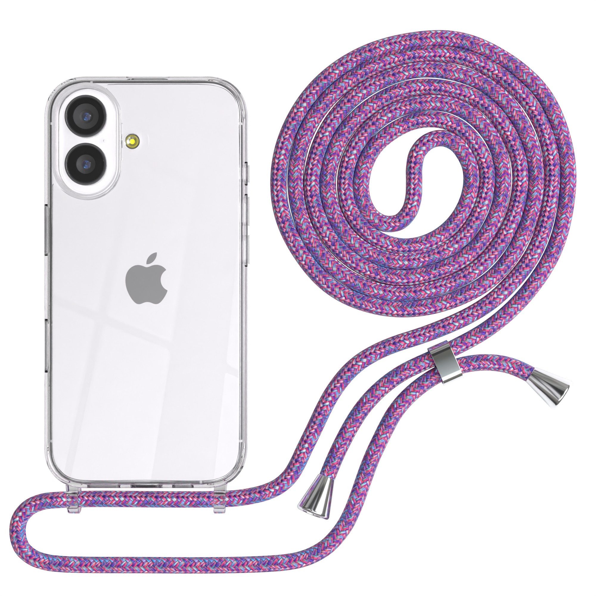 EAZY CASE Handykette Hülle mit Kette für Apple iPhone 17 6,3 Zoll, Umhängetasche für Handy Silikonhülle Handyhülle durchsichtig Violett