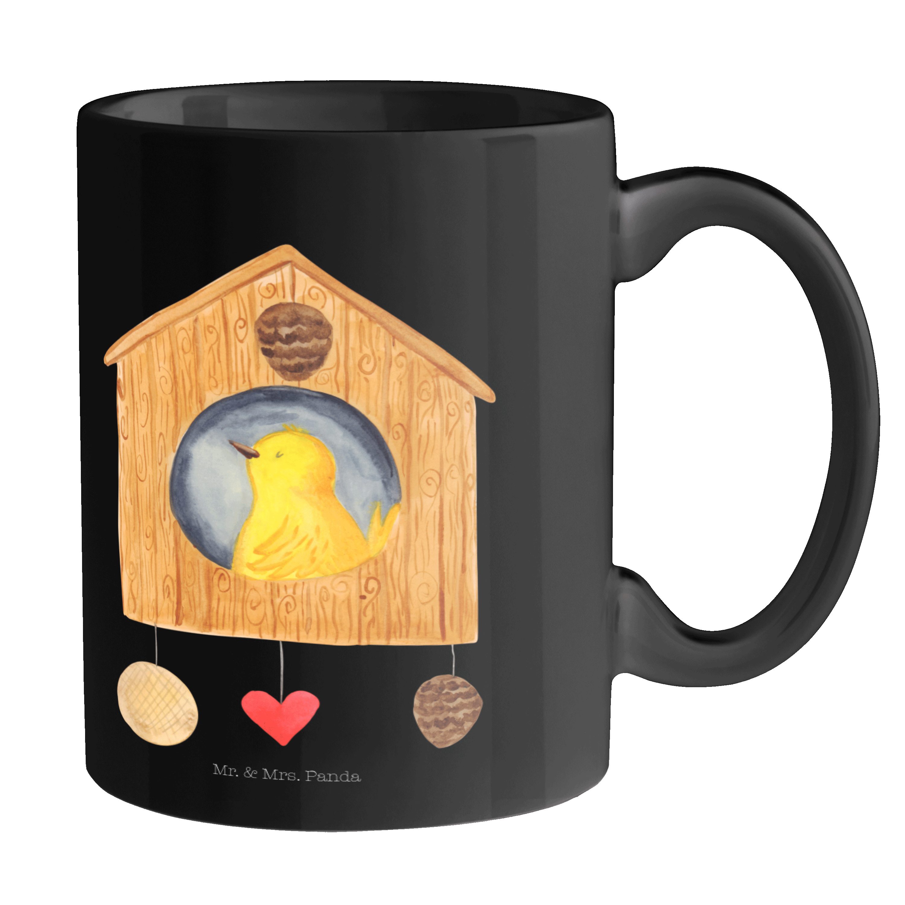 Mr. & Mrs. Panda Tasse Vogelhaus sweet Home - Schwarz - Geschenk, Hausbau, Tasse Sprüche, Ti, Keramik Schwarz | Tassen