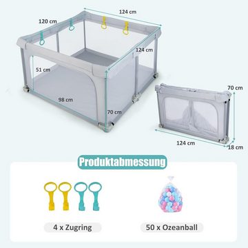 KOMFOTTEU Laufstall Baby, mit Atmungsaktivem Netz & Reißverschluss, 124 x 124cm