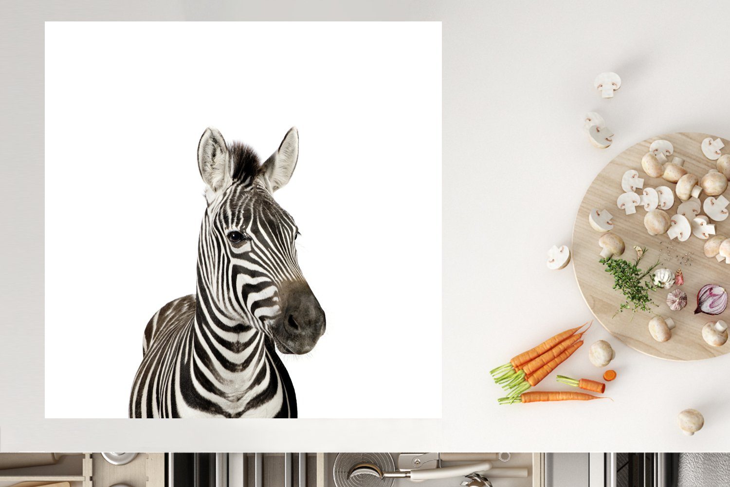 - MuchoWow Kinder 78x78 Ceranfeldabdeckung, Arbeitsplatte für - - Porträt Vinyl, Herdblende-/Abdeckplatte Mädchen, Weiß küche Zebra (1 Tiere cm, - - tlg),