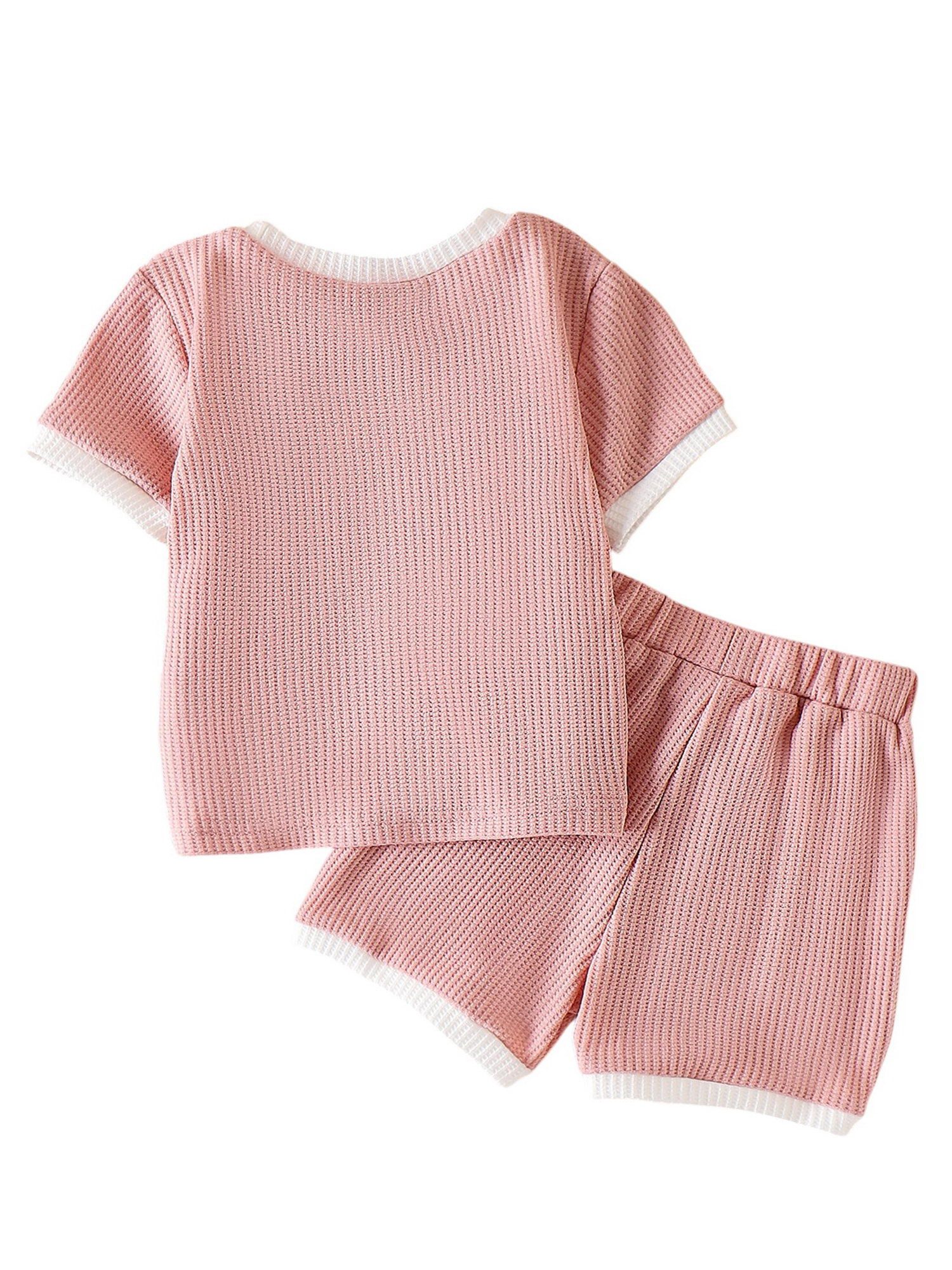 Lapastyle T-Shirt & Shorts Baby Casual Outfit Set, aus Waffelgewebe mit gestrickter Applikation (Set, 2-tlg) Outfit im Color-Blocking-Stil, für Loungewear, Alltag, Spazieren gehen