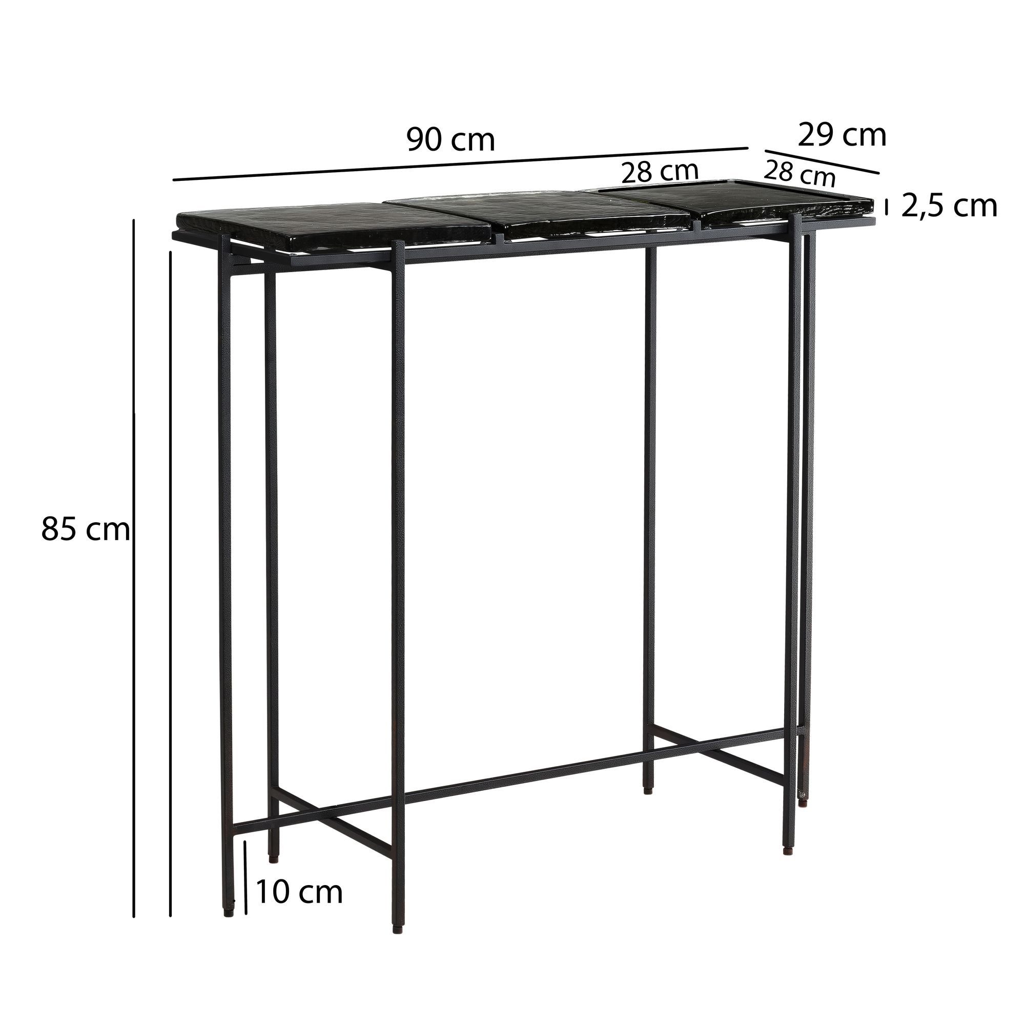 FINEBUY Konsolentisch FB102790 Anrichte 90 cm Ablagetisch Flurtisch Glas Metall Modern (Dielentisch abnehmbare Tischplatten, Ablagetisch), Dielentisch abnehmbare Tischplatten, Ablagetisch