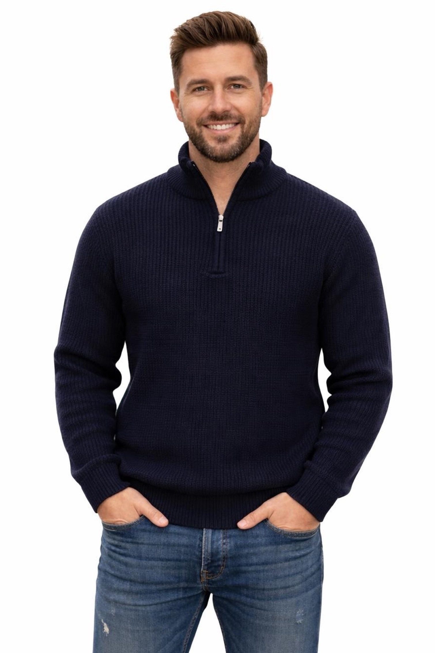 Cocain underwear Strickpullover Arbeitspullover Troyer warm Pullover Wolle schwarz oliv blau anthrazit mit Reißverschluss am Kragen