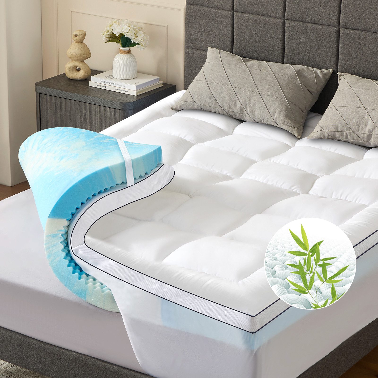 NicePlus, Topper Matratzentopper, 10 cm hoch, Topper für Boxspringbett, ergonomisch, atmungsaktiv, Waschbar Bezug