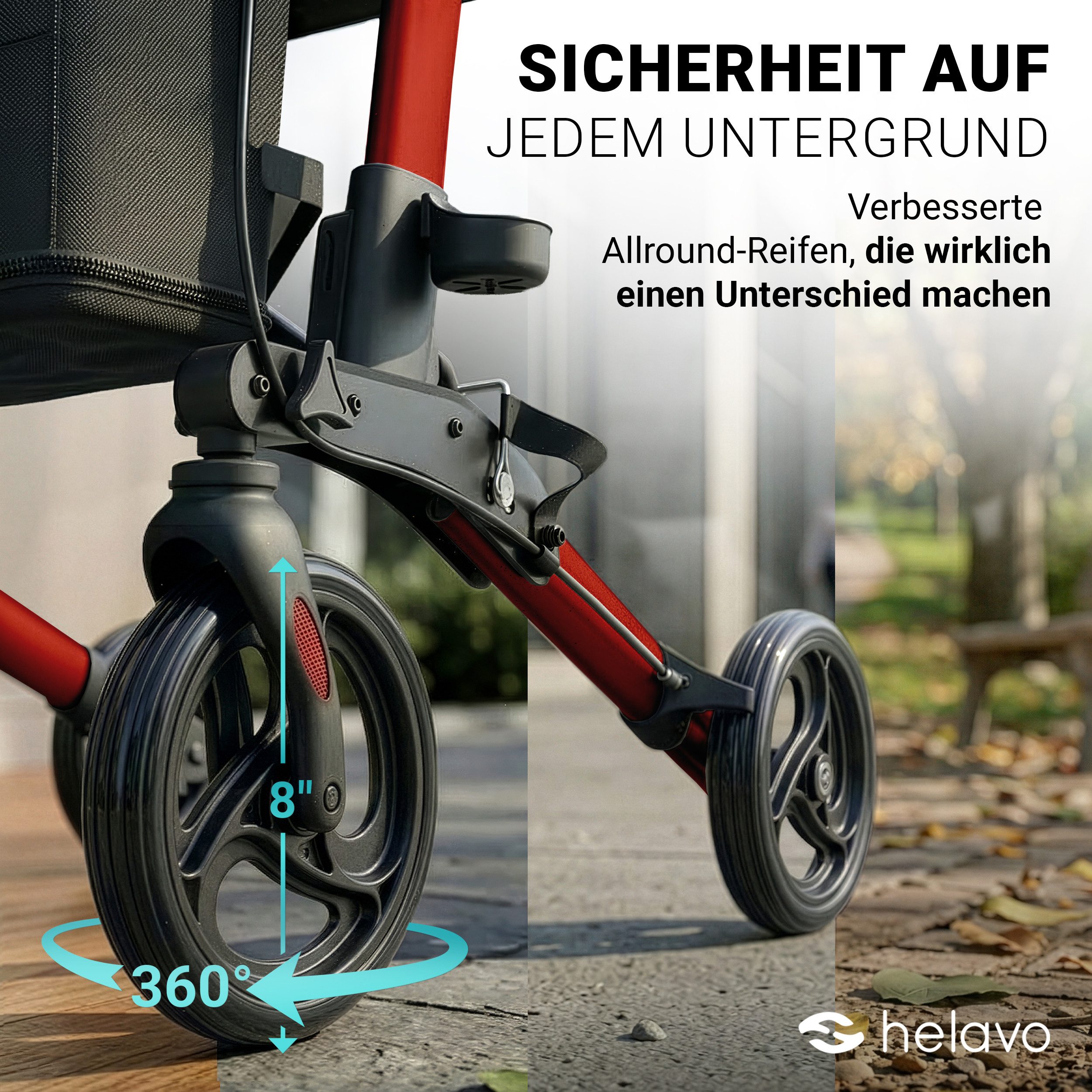 Helavo Rollator H1010, faltbarer Reise-Rollator mit Sitz und Reisetasche