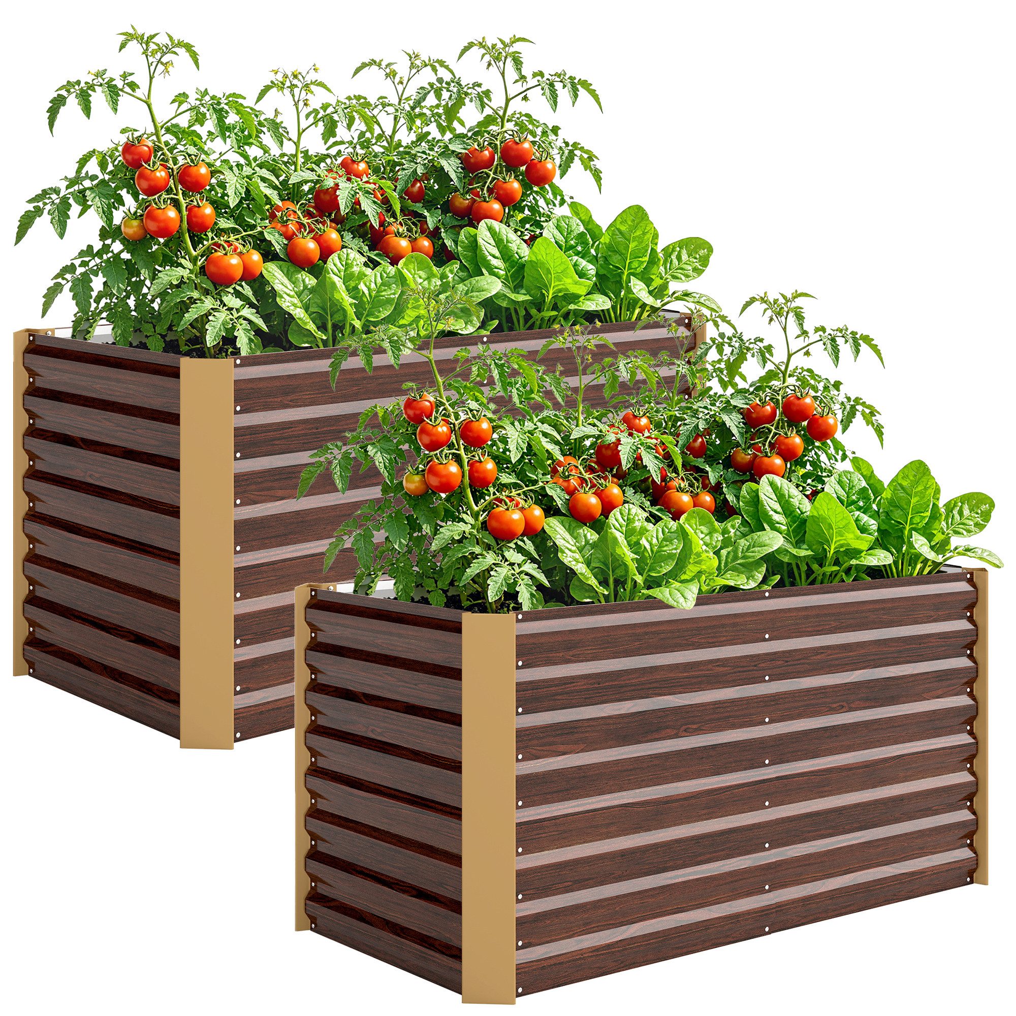 Outsunny Hochbeet 2er-Set, witterungsbeständig, aus Verzinkter Stahl (Pflanzkasten, 1 St., Gemüsebeet), für Terrasse & Garten, 120 x 60 x 60 cm