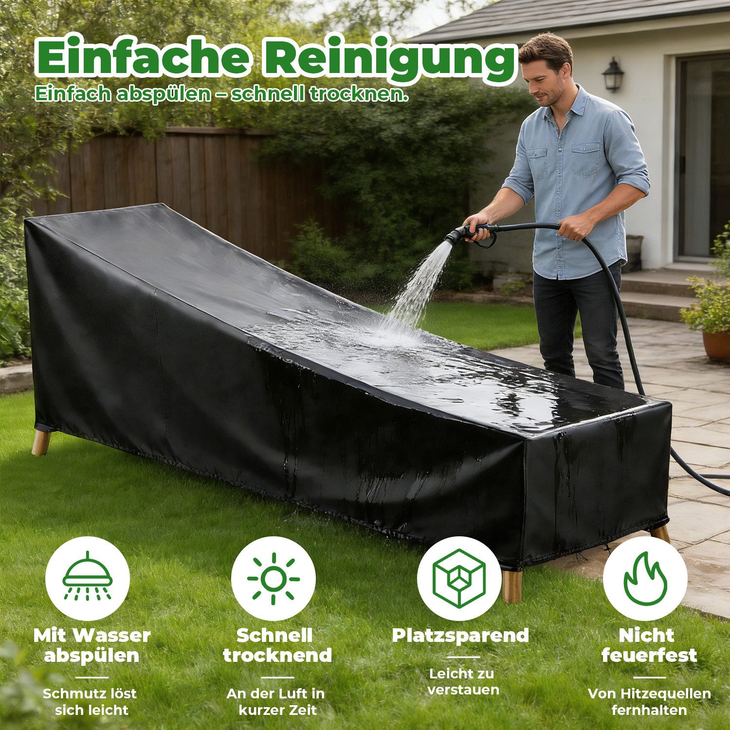 Clanmacy Gartenmöbel-Schutzhülle Gartenliegen-Schutzhülle 420D Oxford wasserdicht 200x75x40/70 cm – Bild 4 von 5