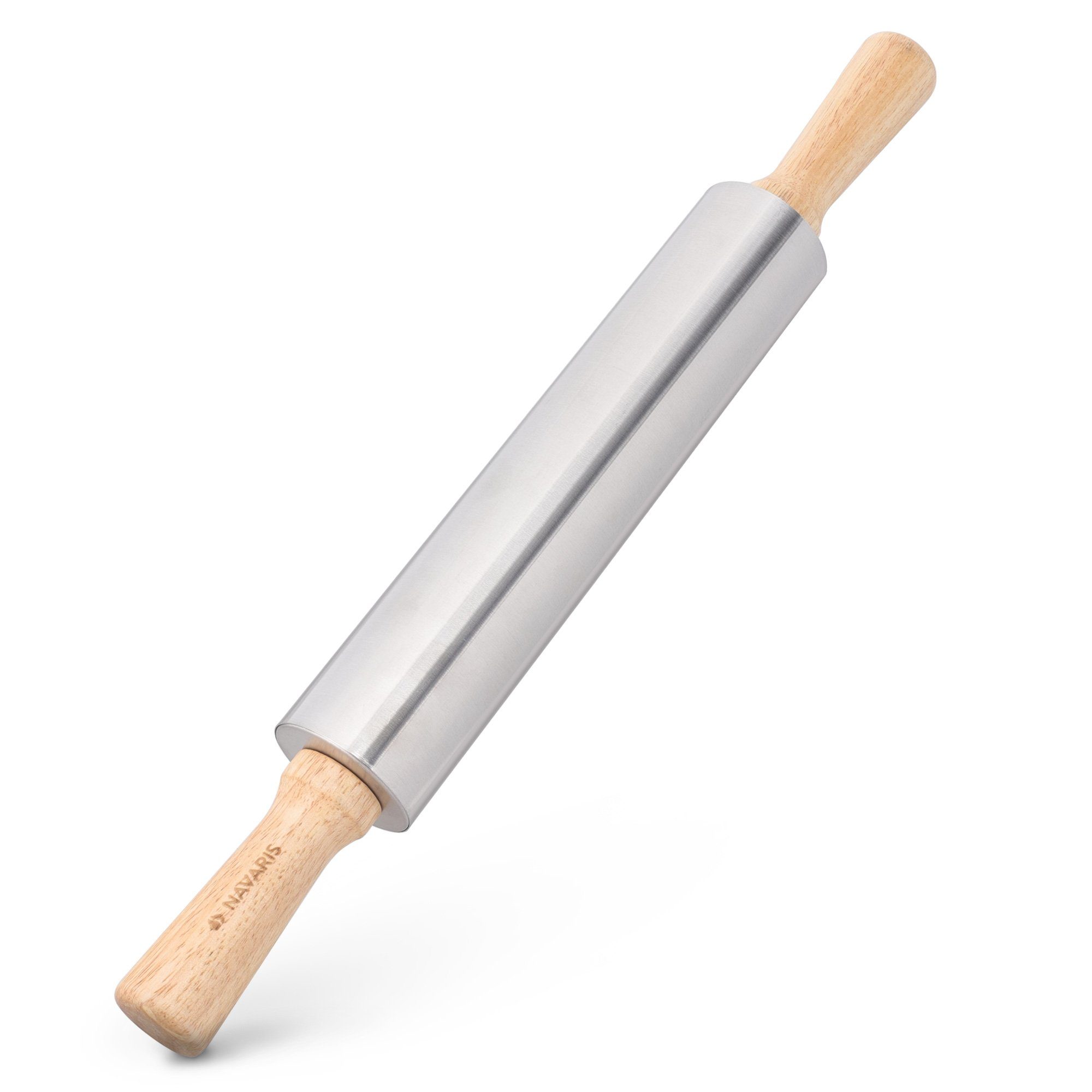 Nudelholz Nudelholz aus Edelstahl mit Holzgriffen und Metallachse, Rollholz
