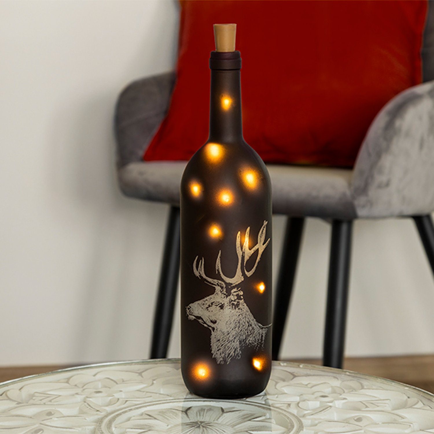 Mojawo Lichtervorhang »LED Deko-Flasche Lichterkette Weihnachtsdeko  Glasflasche Rentier warmweiß H37cm«