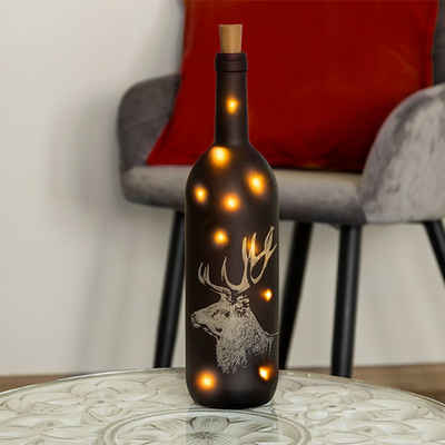 Mojawo Lichtervorhang LED Deko-Flasche Lichterkette Weihnachtsdeko Rentier warmweiß H37cm