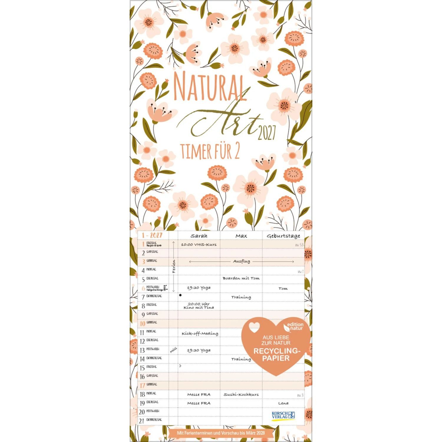 Korsch Verlag Wandkalender Natural Art Timer für 2 Recyclingpapier 2027
