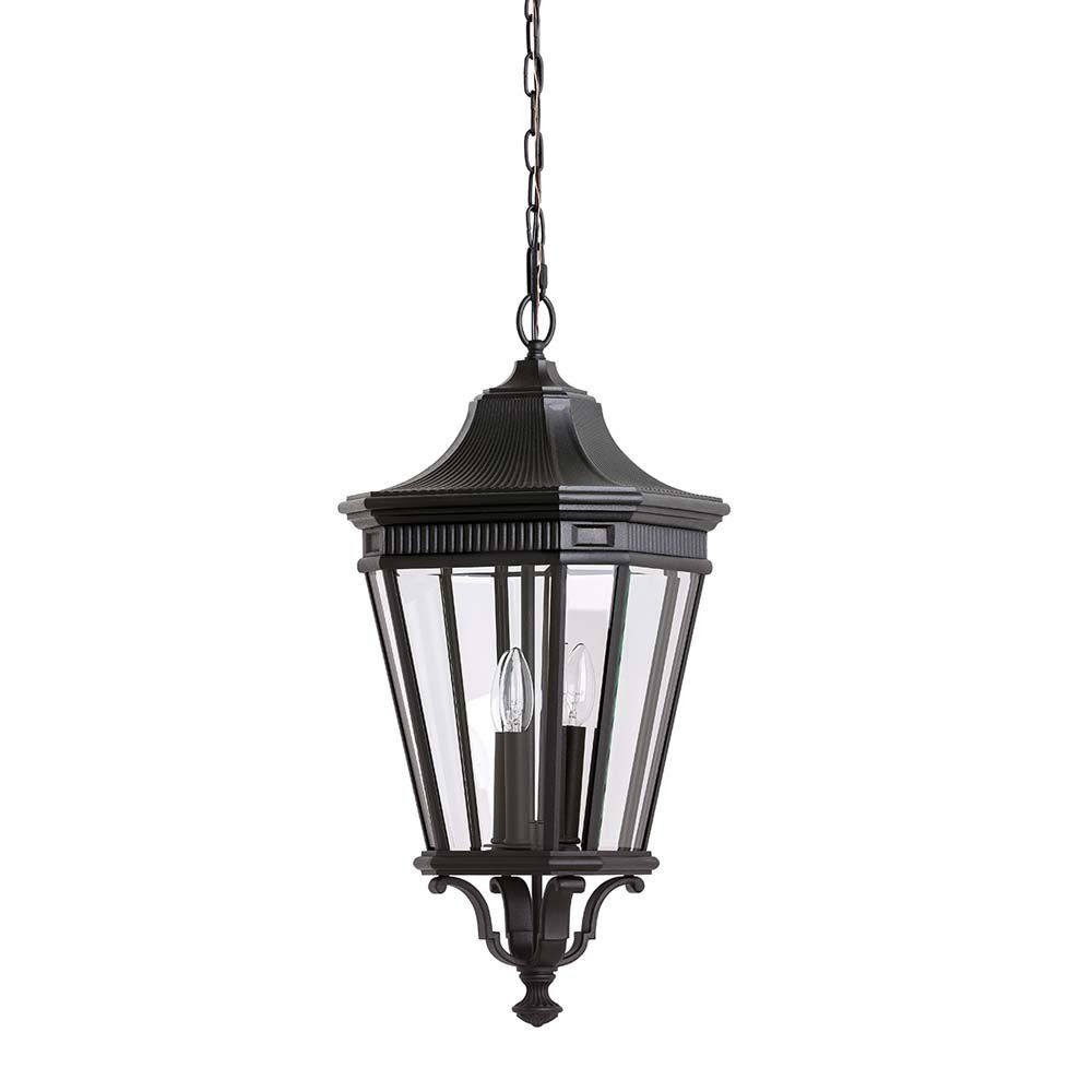 Elstead LIGHTING Außen-Deckenleuchte, Leuchtmittel nicht inklusive, Außenleuchte Pendellampe Kettenlaterne 3 Flammig ALU Glas D 30,5 cm