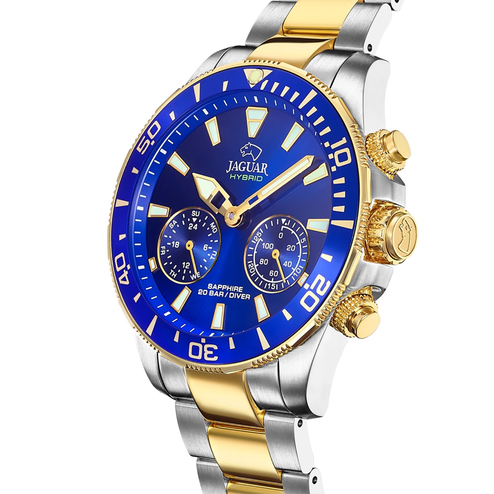 JAGUAR Multifunktionsuhr Jaguar Herrenuhr Edelstahl silber gold, (Multifunktionsuhr), Herren Armbanduhr rund, Edelstahlarmband silber, gold