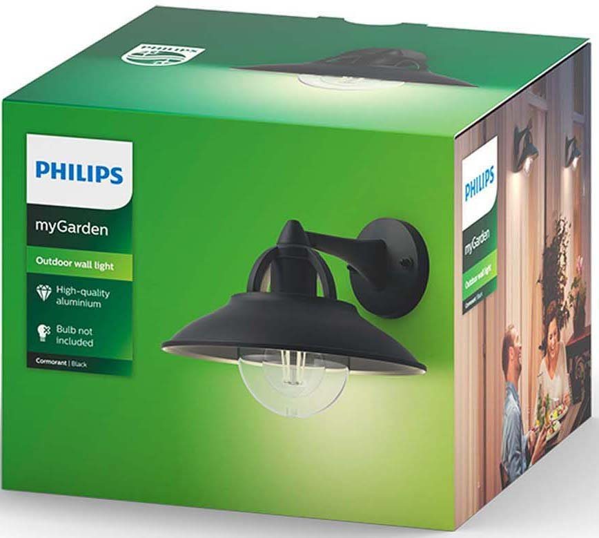 Philips Wandleuchte Cormorant, LED wechselbar, Wandleuchte exkl LM 1x42W  Schwarz, Verschönert Ihren Garten oder Ihre Terrasse