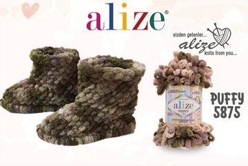 Alize 5 x ALIZE Puffy Color 6408 Häkelwolle, 9,2 m, Fingerstrick, mehrfarbige Schlaufenwolle,super bulky,Baby Deckengarn