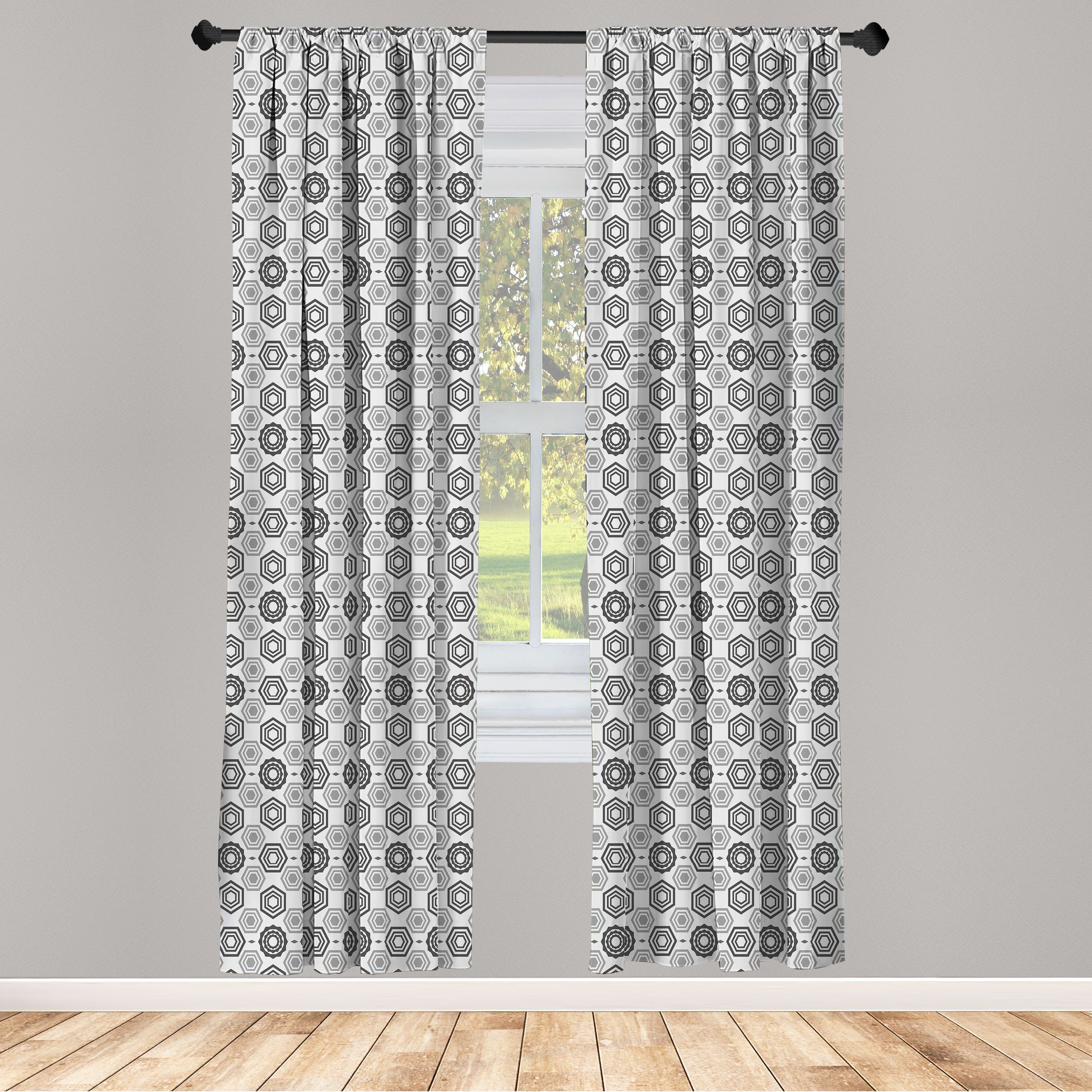Gardine Vorhang für Wohnzimmer Schlafzimmer Dekor, Abakuhaus, Microfaser, Geometrisch Abstrakt Hexagons