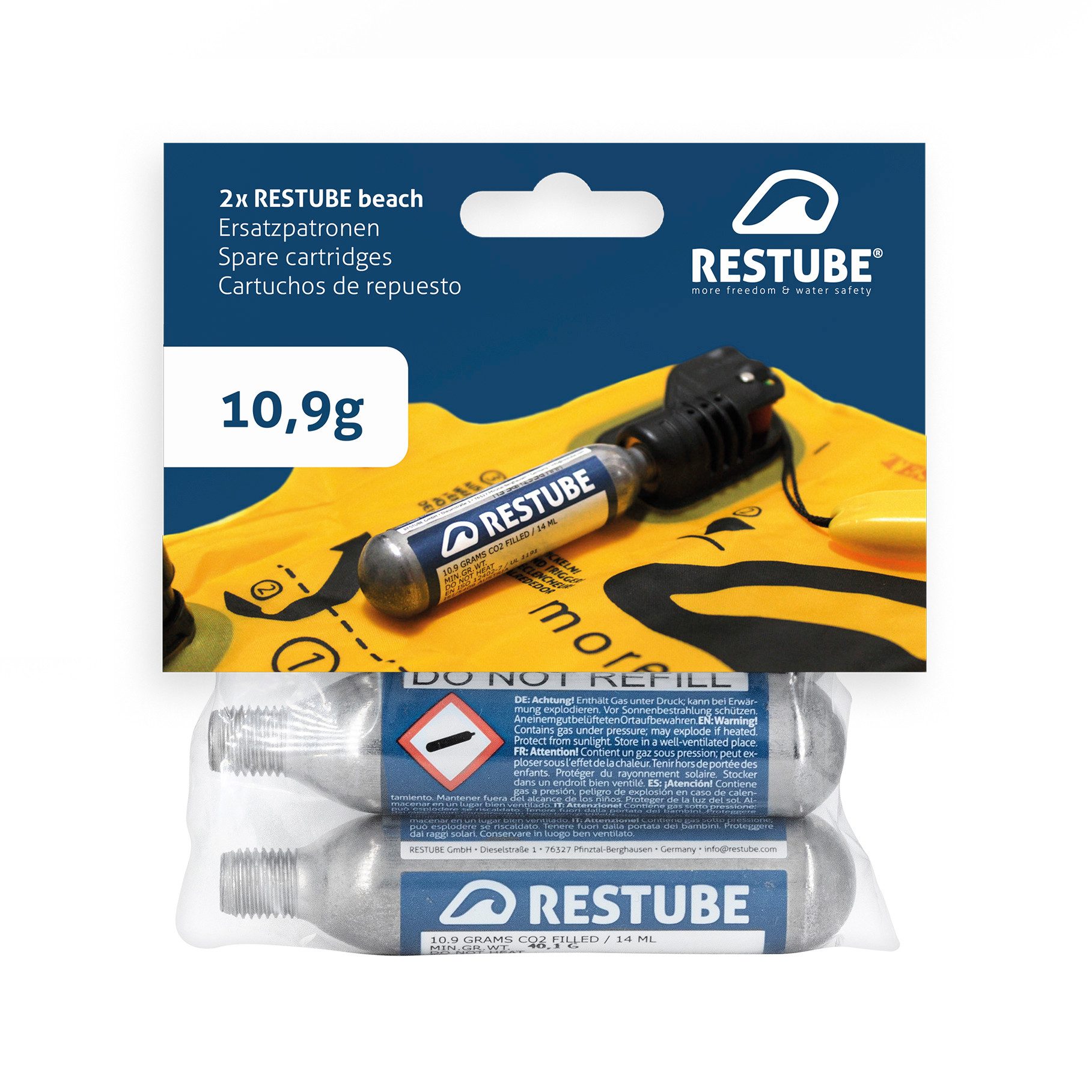 Restube Wasser-Airbag Ersatzpatrone 10,9 g CO2 (2-St), für Restube beach & kids