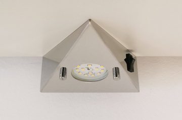 TRANGO LED Unterbauleuchte, 3er Set 7218 LED-Küchenunterbauleuchte *COOK* LED Einbauleuchte Einbaustrahler aus Edelstahl poliert mit 3x 5 Watt LED Modul I 3000K warmweiß - direkt 230 Volt inkl. Zuleitungskabel, Dreieckleuchte - Schrankleuchte