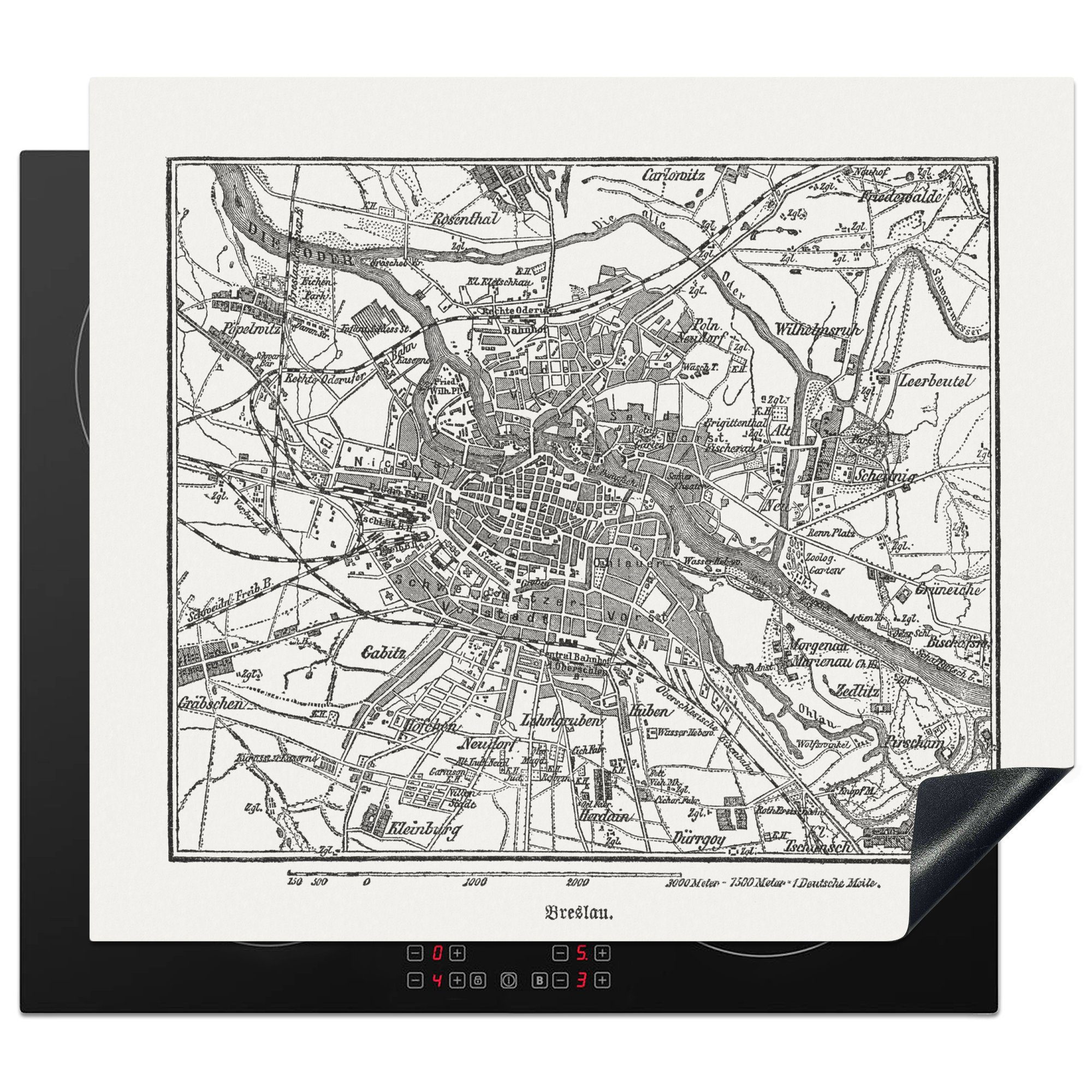 MuchoWow Herdblende-/Abdeckplatte Ein historischer Stadtplan von Wroclaw in Polen, Vinyl, (1 tlg), 60x52 cm, Mobile Arbeitsfläche nutzbar, Ceranfeldabdeckung