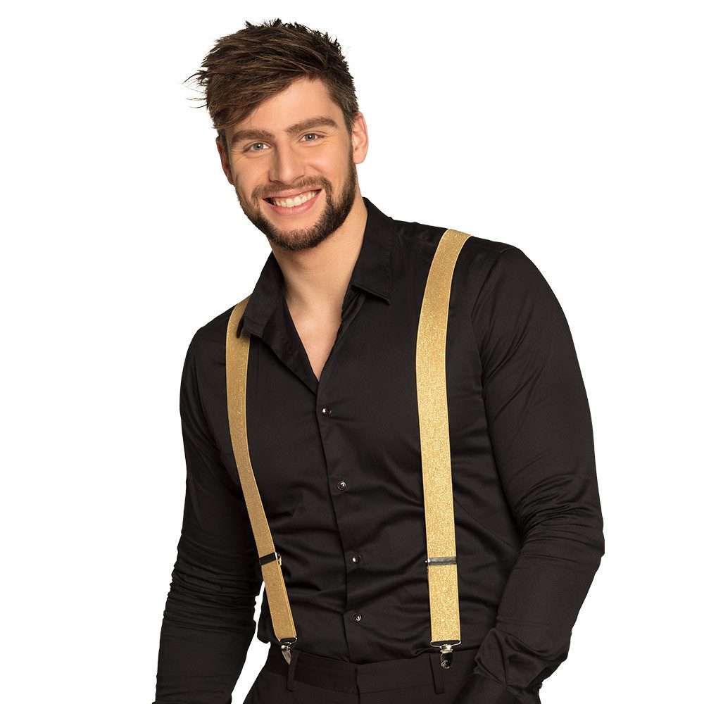 Boland Kostüm Hosenträger Gold – Basic Y-Form verstellbar für Unisex, Karneval, verstellbar - klassisch mit Clips zu befestigen