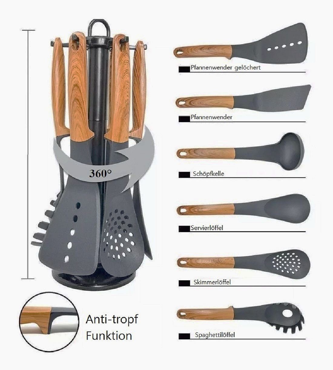 Kochbesteckhalter Cheffinger CF-UT02 Holz-Optik Kochbesteckhalter 7-tlg. Cheffinger Küchenhelfer