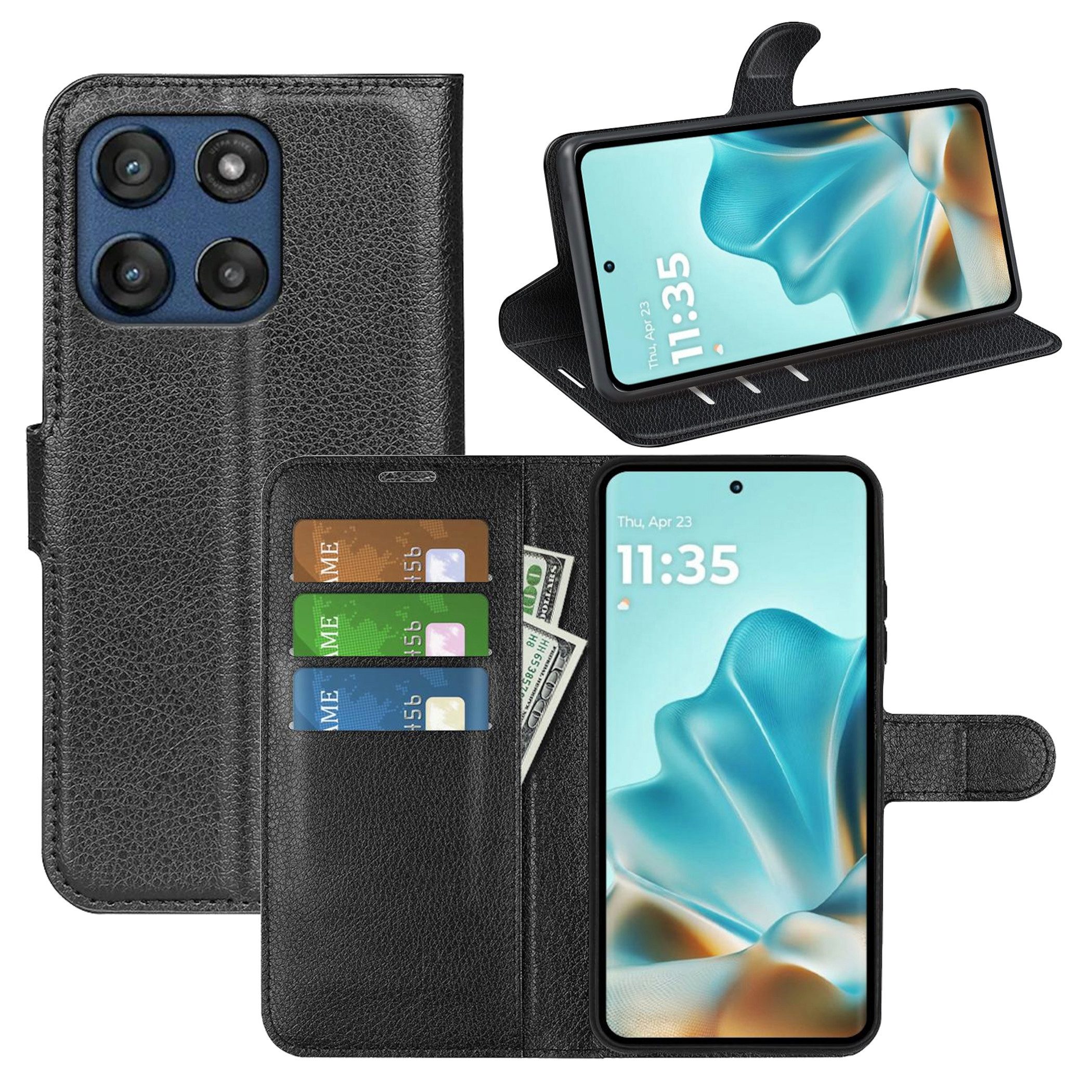Wigento Handyhülle Klapphülle für Motorola Edge 70 Fusion Kunstleder Book Wallet Schutz 6,72 Zoll, Kunstleder Hülle mit Kartenfächern und Standfunktion
