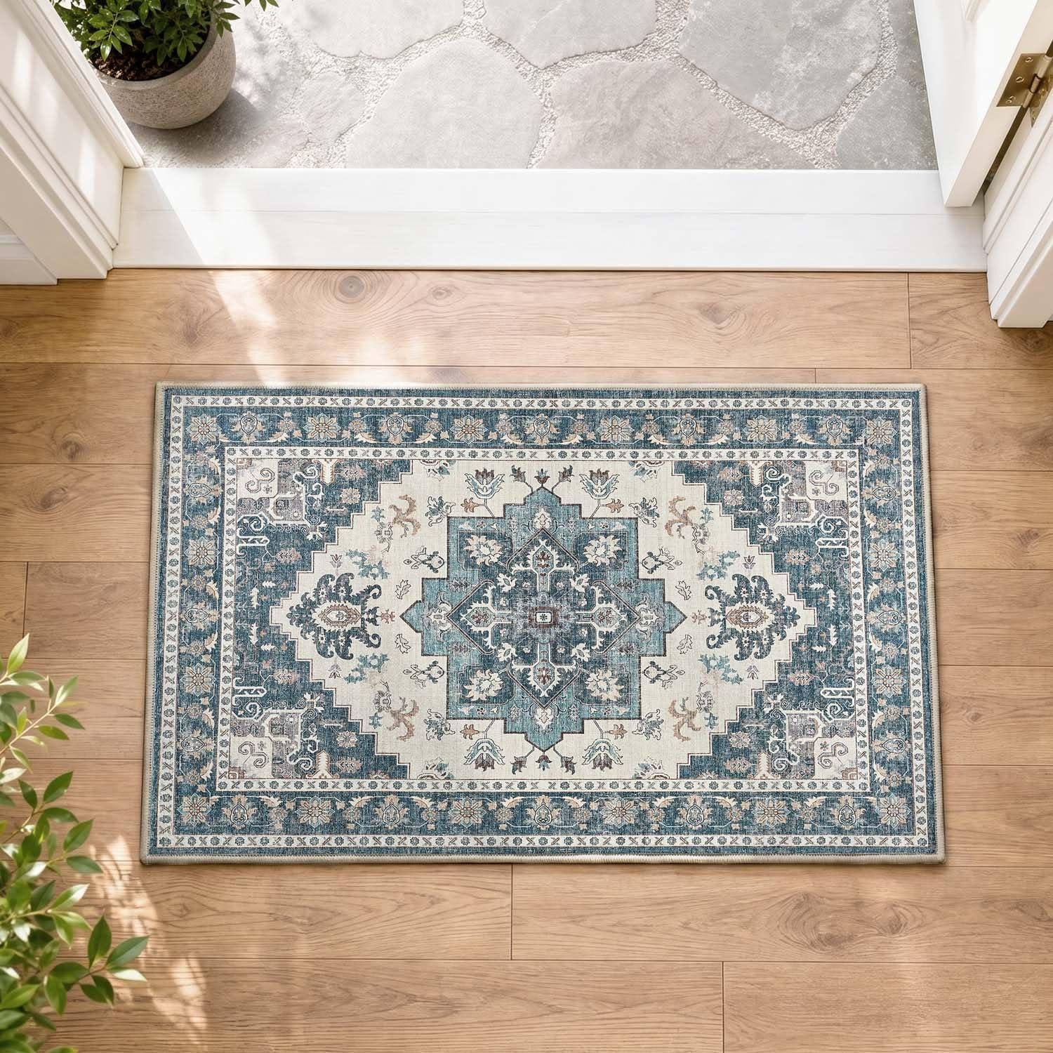 LuxusKollektion Fußmatte Fußmatte Innen Blau 40x60cm Vintage Schmutzfangmatte, rechteckig, Höhe: 3 mm