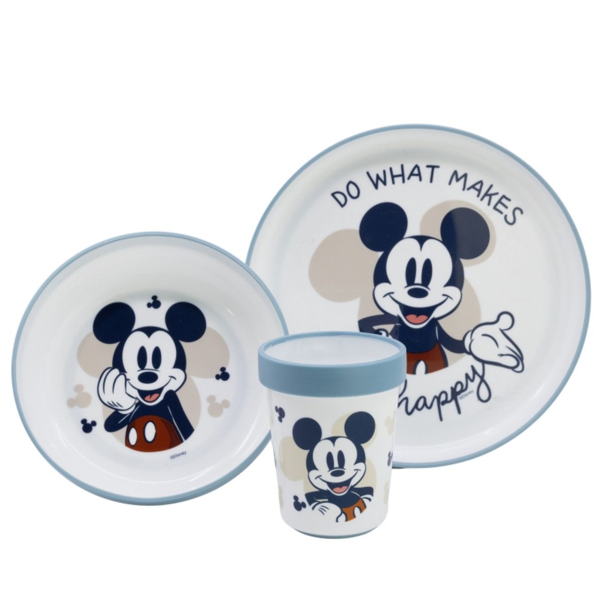 Disney Mickey Mouse Kindergeschirr-Set 3-teilig – Rutschfestes Ess-Set mit Teller, Schüssel & Becher (3-tlg)