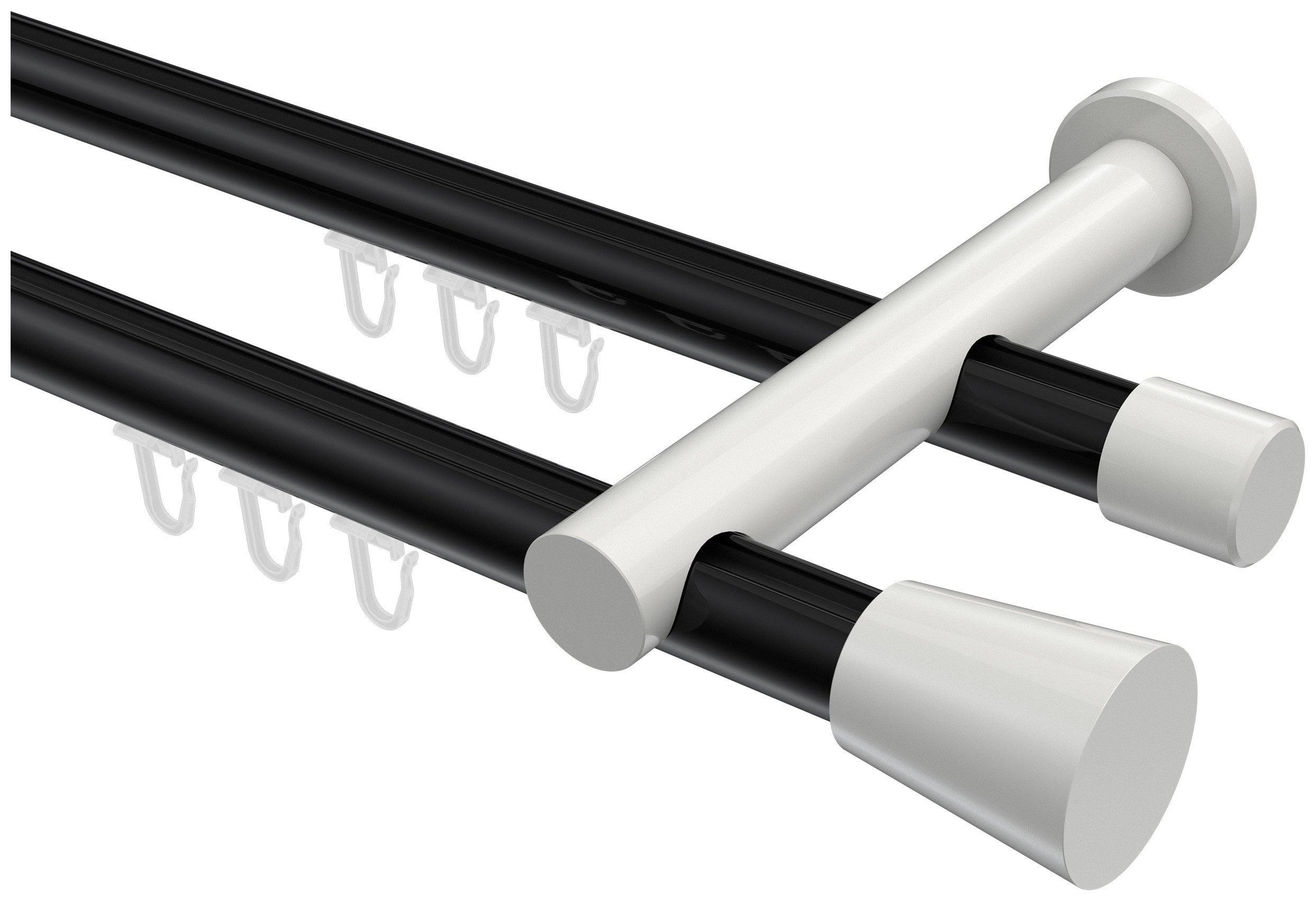 INTERDECO Innenlaufschiene Platon Sitra, Ø 20 mm, 2-läufig, Fixmaß, kürzbar, Wandmontage, Aluminium, Schwarz / Weiß / Bicolor